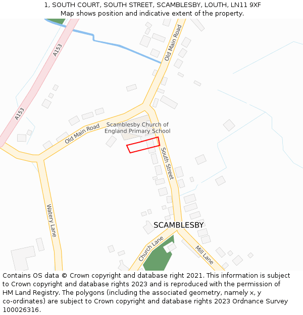 1, SOUTH COURT, SOUTH STREET, SCAMBLESBY, LOUTH, LN11 9XF: Location map and indicative extent of plot