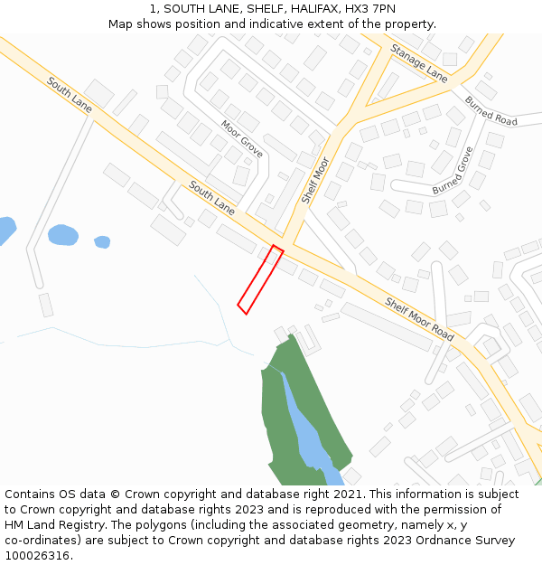 1, SOUTH LANE, SHELF, HALIFAX, HX3 7PN: Location map and indicative extent of plot