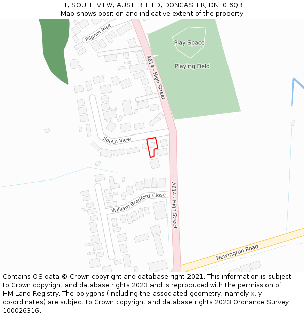 1, SOUTH VIEW, AUSTERFIELD, DONCASTER, DN10 6QR: Location map and indicative extent of plot