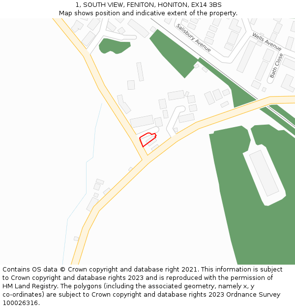 1, SOUTH VIEW, FENITON, HONITON, EX14 3BS: Location map and indicative extent of plot