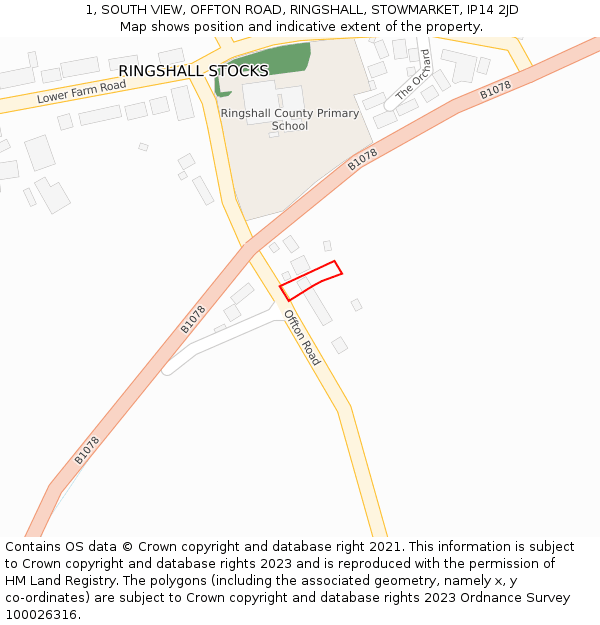 1, SOUTH VIEW, OFFTON ROAD, RINGSHALL, STOWMARKET, IP14 2JD: Location map and indicative extent of plot