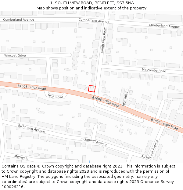 1, SOUTH VIEW ROAD, BENFLEET, SS7 5NA: Location map and indicative extent of plot