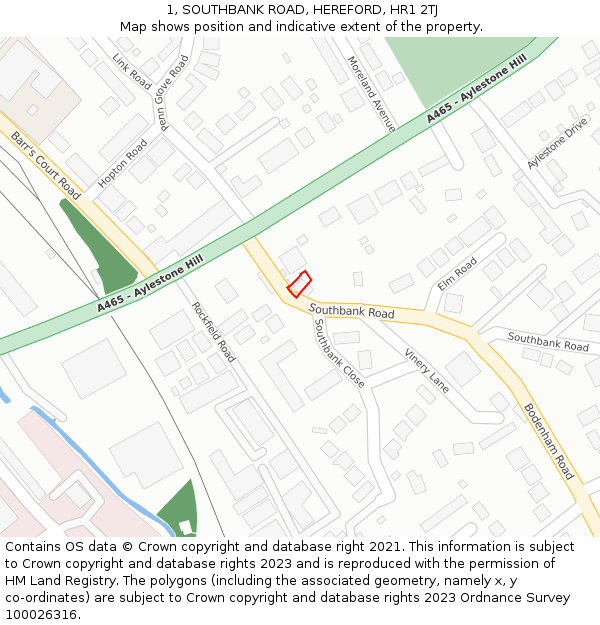 1, SOUTHBANK ROAD, HEREFORD, HR1 2TJ: Location map and indicative extent of plot