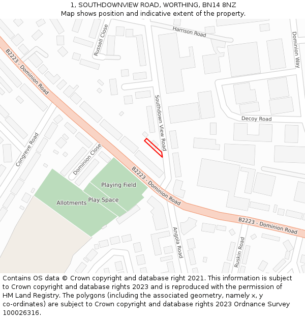 1, SOUTHDOWNVIEW ROAD, WORTHING, BN14 8NZ: Location map and indicative extent of plot