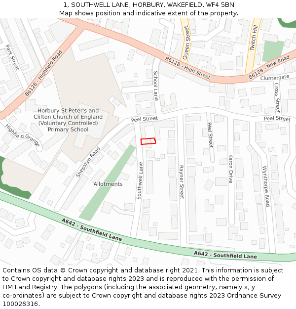 1, SOUTHWELL LANE, HORBURY, WAKEFIELD, WF4 5BN: Location map and indicative extent of plot