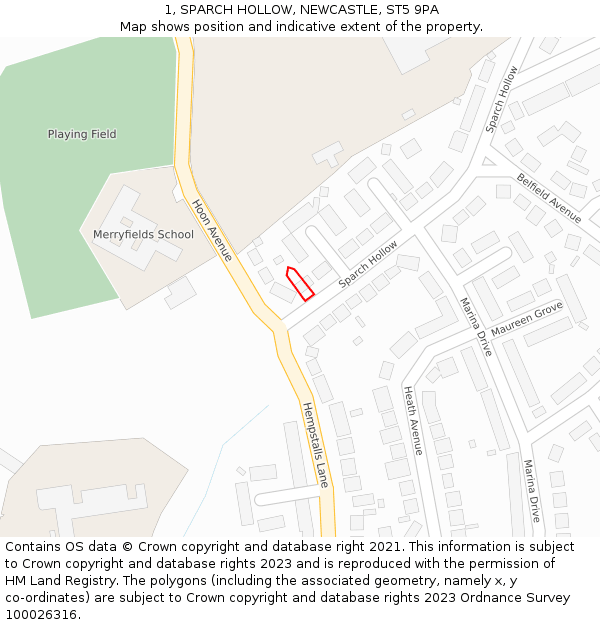 1, SPARCH HOLLOW, NEWCASTLE, ST5 9PA: Location map and indicative extent of plot