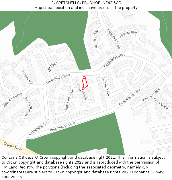 1, SPETCHELLS, PRUDHOE, NE42 5QD: Location map and indicative extent of plot