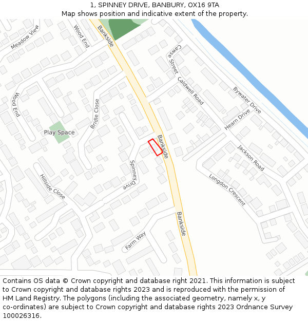 1, SPINNEY DRIVE, BANBURY, OX16 9TA: Location map and indicative extent of plot