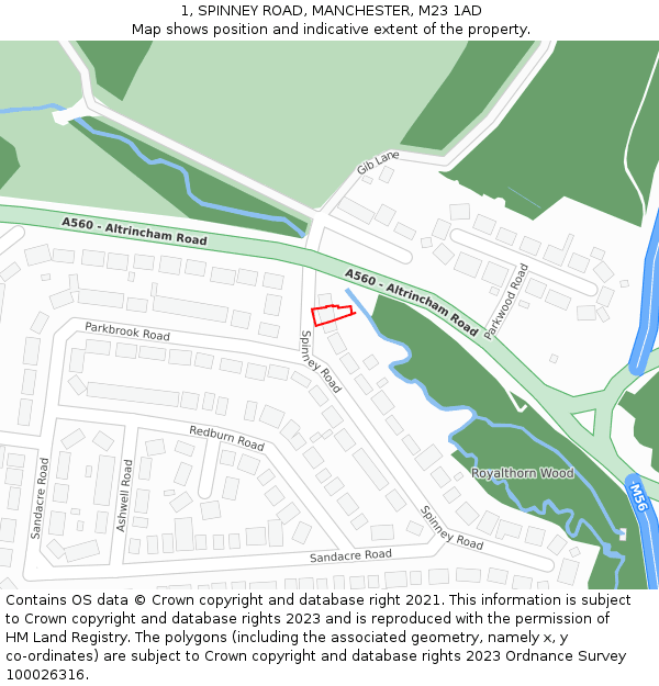 1, SPINNEY ROAD, MANCHESTER, M23 1AD: Location map and indicative extent of plot
