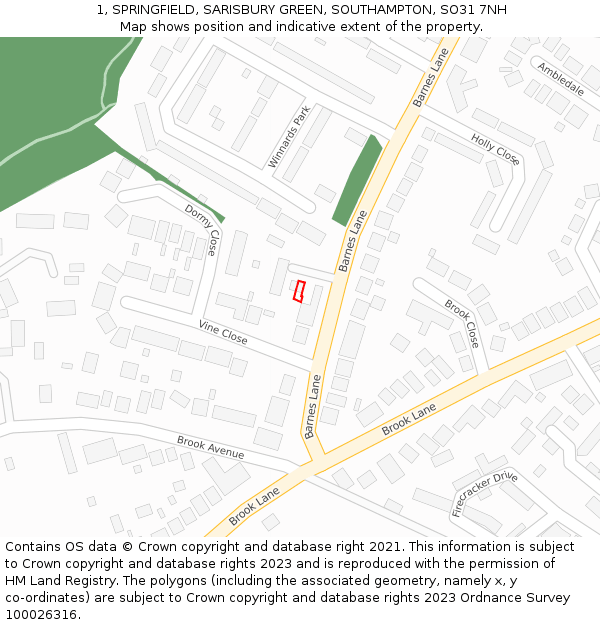 1, SPRINGFIELD, SARISBURY GREEN, SOUTHAMPTON, SO31 7NH: Location map and indicative extent of plot