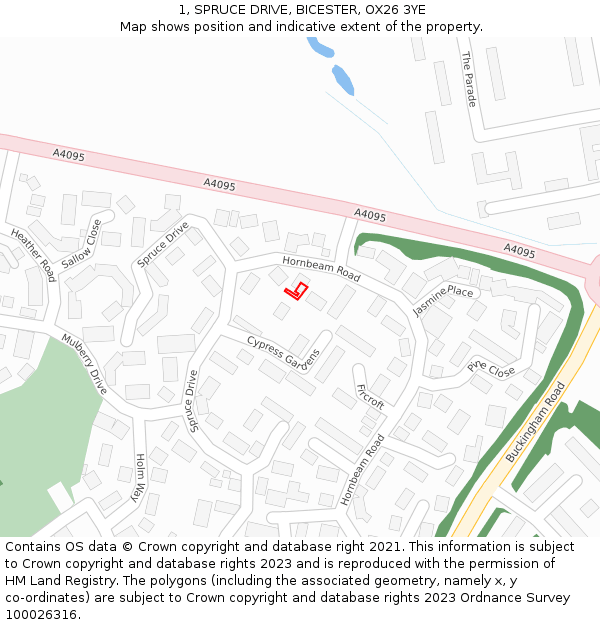 1, SPRUCE DRIVE, BICESTER, OX26 3YE: Location map and indicative extent of plot