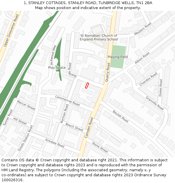 1, STANLEY COTTAGES, STANLEY ROAD, TUNBRIDGE WELLS, TN1 2BA: Location map and indicative extent of plot