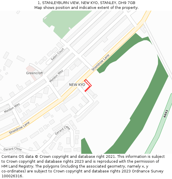 1, STANLEYBURN VIEW, NEW KYO, STANLEY, DH9 7GB: Location map and indicative extent of plot