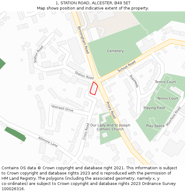 1, STATION ROAD, ALCESTER, B49 5ET: Location map and indicative extent of plot