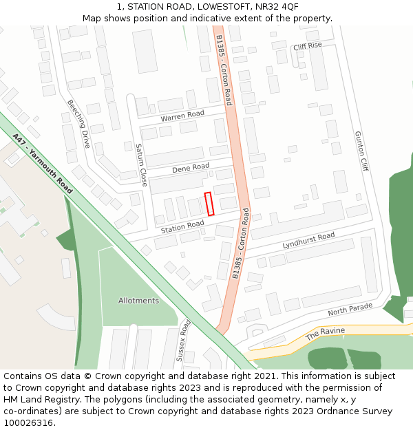 1, STATION ROAD, LOWESTOFT, NR32 4QF: Location map and indicative extent of plot