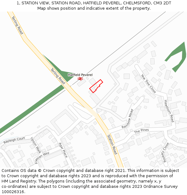 1, STATION VIEW, STATION ROAD, HATFIELD PEVEREL, CHELMSFORD, CM3 2DT: Location map and indicative extent of plot