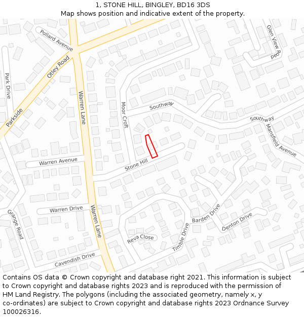 1, STONE HILL, BINGLEY, BD16 3DS: Location map and indicative extent of plot
