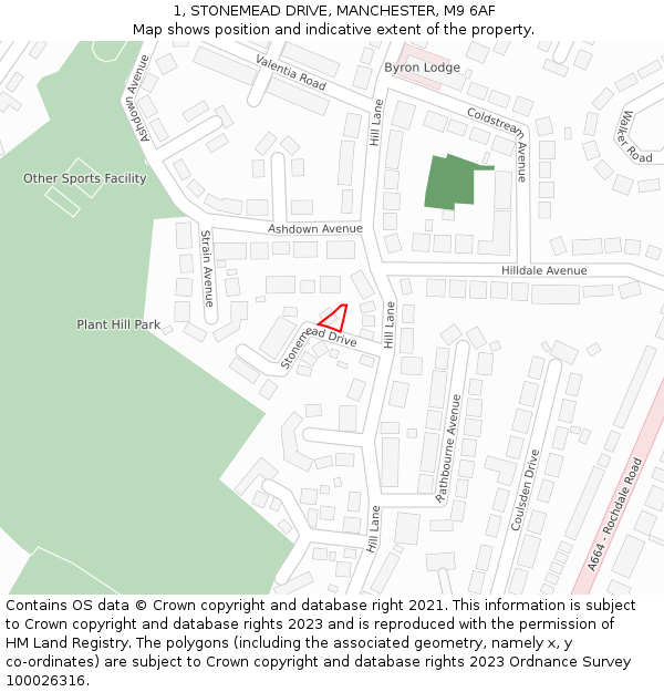 1, STONEMEAD DRIVE, MANCHESTER, M9 6AF: Location map and indicative extent of plot