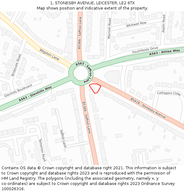 1, STONESBY AVENUE, LEICESTER, LE2 6TX: Location map and indicative extent of plot