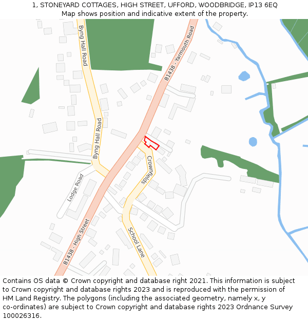 1, STONEYARD COTTAGES, HIGH STREET, UFFORD, WOODBRIDGE, IP13 6EQ: Location map and indicative extent of plot