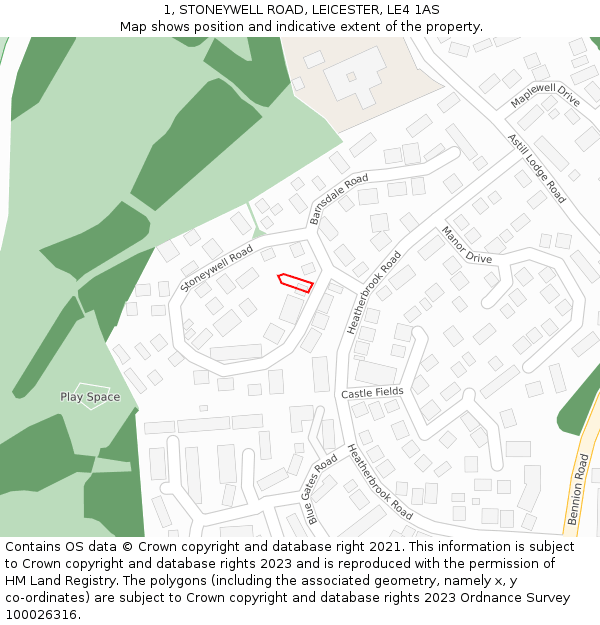 1, STONEYWELL ROAD, LEICESTER, LE4 1AS: Location map and indicative extent of plot