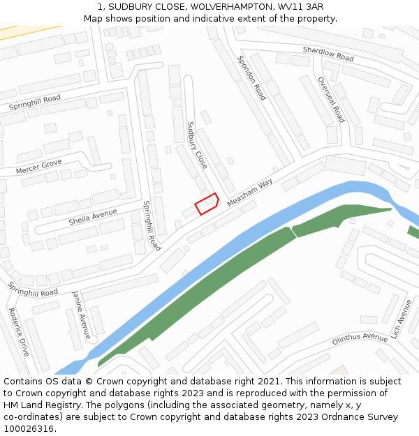 1, SUDBURY CLOSE, WOLVERHAMPTON, WV11 3AR: Location map and indicative extent of plot
