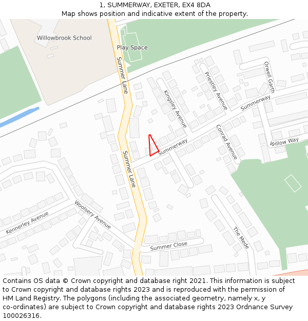 1, SUMMERWAY, EXETER, EX4 8DA: Location map and indicative extent of plot