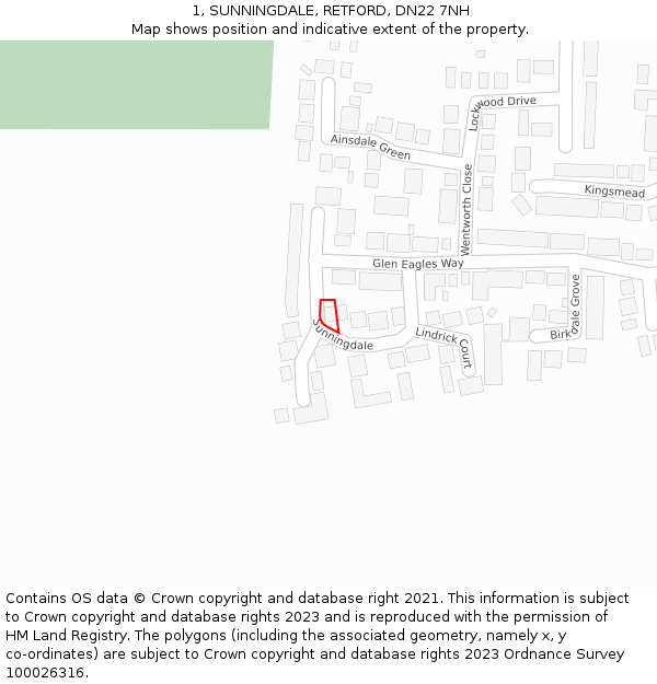 1, SUNNINGDALE, RETFORD, DN22 7NH: Location map and indicative extent of plot