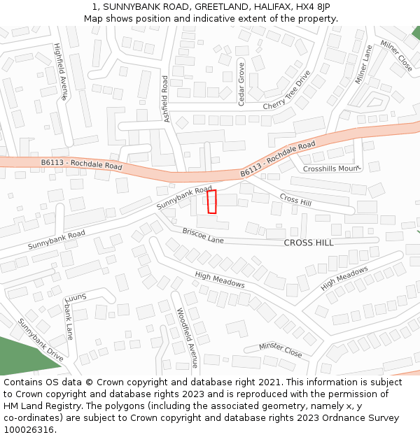 1, SUNNYBANK ROAD, GREETLAND, HALIFAX, HX4 8JP: Location map and indicative extent of plot