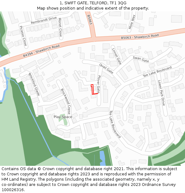 1, SWIFT GATE, TELFORD, TF1 3QG: Location map and indicative extent of plot
