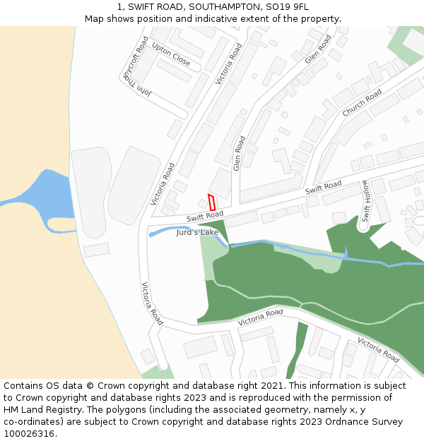 1, SWIFT ROAD, SOUTHAMPTON, SO19 9FL: Location map and indicative extent of plot