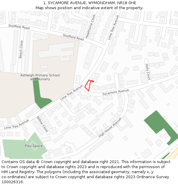 1, SYCAMORE AVENUE, WYMONDHAM, NR18 0HE: Location map and indicative extent of plot