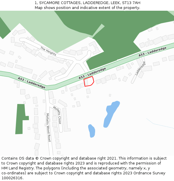 1, SYCAMORE COTTAGES, LADDEREDGE, LEEK, ST13 7AH: Location map and indicative extent of plot
