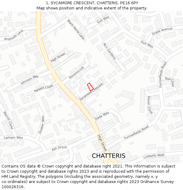 1, SYCAMORE CRESCENT, CHATTERIS, PE16 6PY: Location map and indicative extent of plot