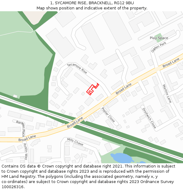 1, SYCAMORE RISE, BRACKNELL, RG12 9BU: Location map and indicative extent of plot