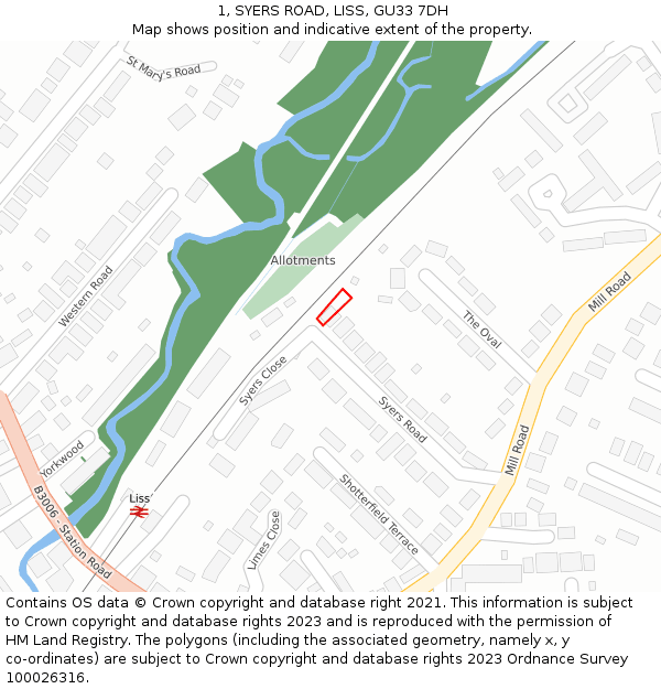 1, SYERS ROAD, LISS, GU33 7DH: Location map and indicative extent of plot