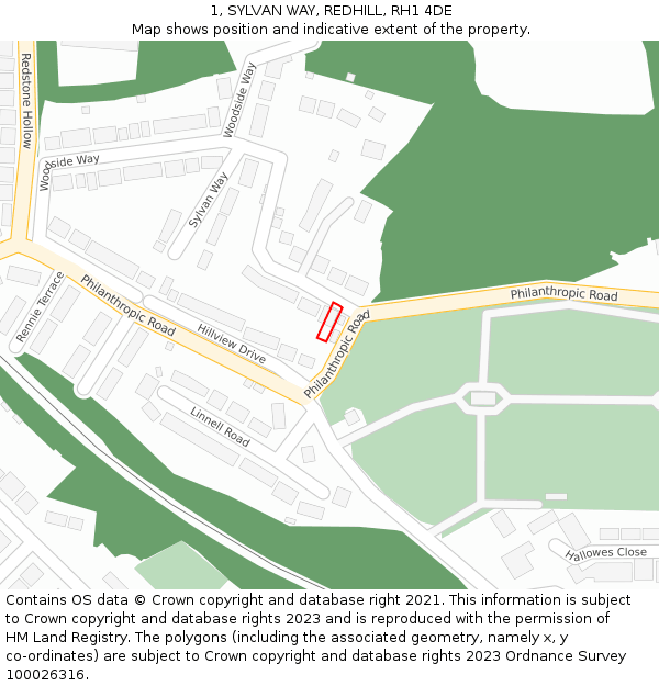 1, SYLVAN WAY, REDHILL, RH1 4DE: Location map and indicative extent of plot