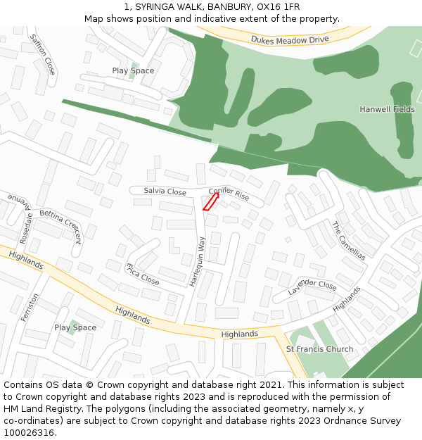 1, SYRINGA WALK, BANBURY, OX16 1FR: Location map and indicative extent of plot