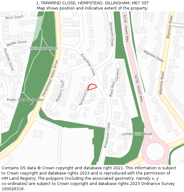 1, TAMARIND CLOSE, HEMPSTEAD, GILLINGHAM, ME7 3ST: Location map and indicative extent of plot