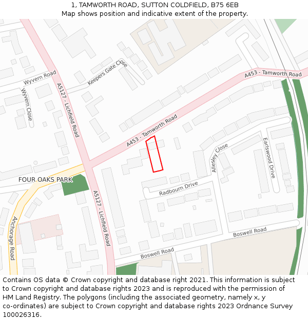 1, TAMWORTH ROAD, SUTTON COLDFIELD, B75 6EB: Location map and indicative extent of plot