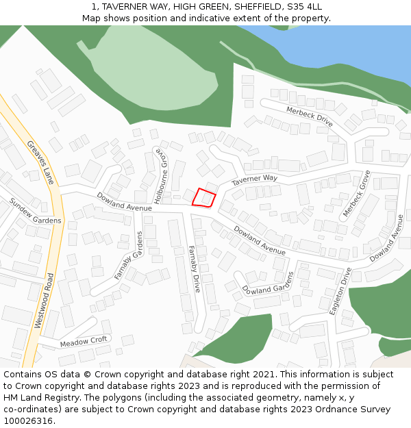 1, TAVERNER WAY, HIGH GREEN, SHEFFIELD, S35 4LL: Location map and indicative extent of plot