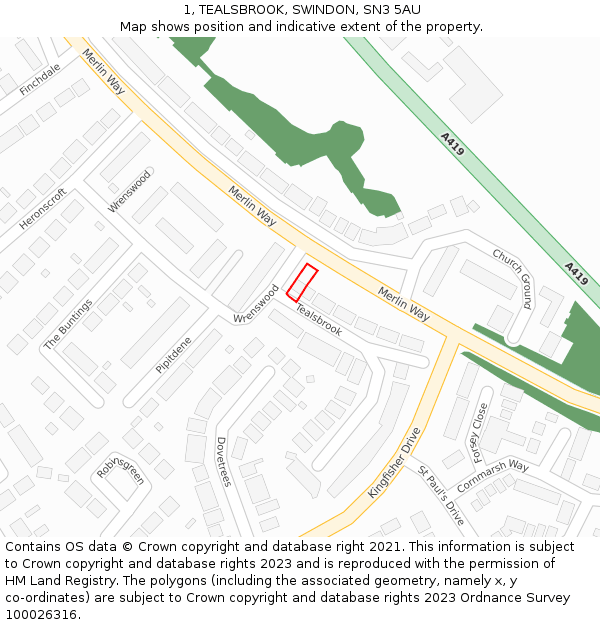 1, TEALSBROOK, SWINDON, SN3 5AU: Location map and indicative extent of plot