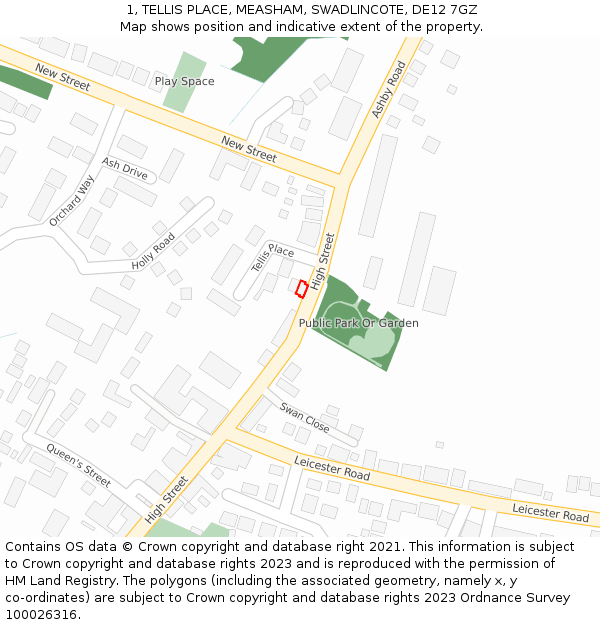 1, TELLIS PLACE, MEASHAM, SWADLINCOTE, DE12 7GZ: Location map and indicative extent of plot