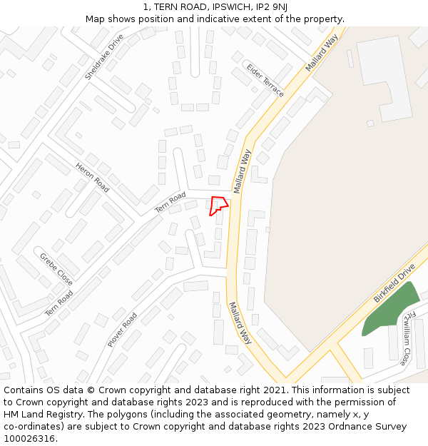 1, TERN ROAD, IPSWICH, IP2 9NJ: Location map and indicative extent of plot