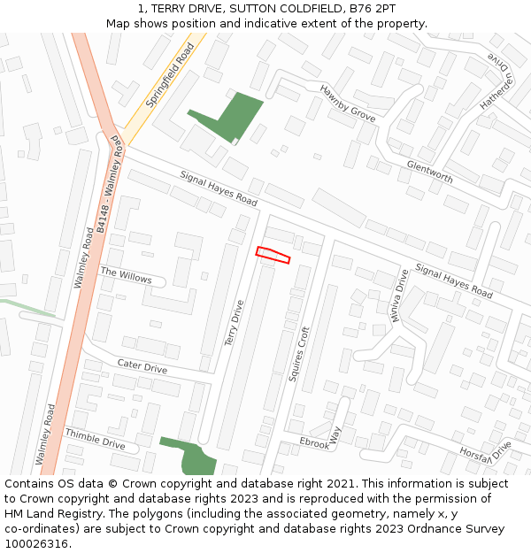 1, TERRY DRIVE, SUTTON COLDFIELD, B76 2PT: Location map and indicative extent of plot