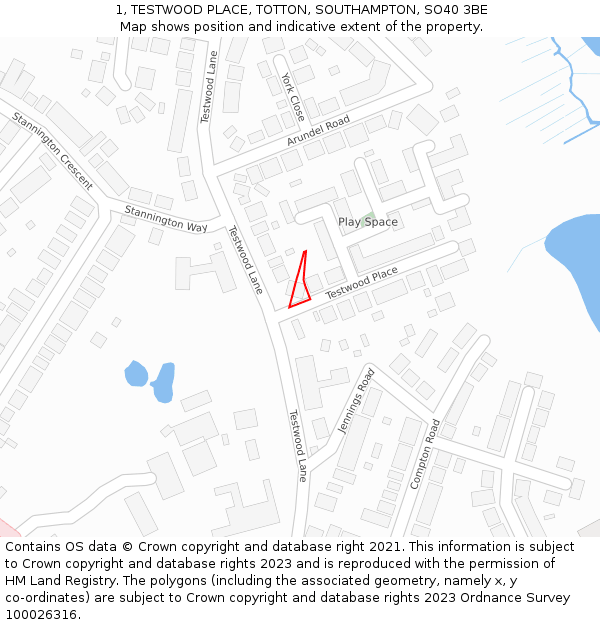 1, TESTWOOD PLACE, TOTTON, SOUTHAMPTON, SO40 3BE: Location map and indicative extent of plot