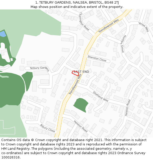1, TETBURY GARDENS, NAILSEA, BRISTOL, BS48 2TJ: Location map and indicative extent of plot