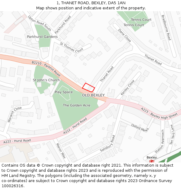 1, THANET ROAD, BEXLEY, DA5 1AN: Location map and indicative extent of plot