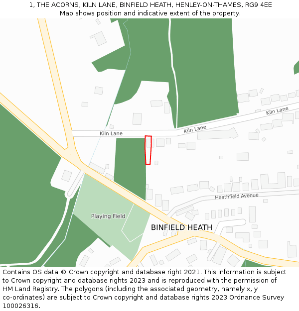 1, THE ACORNS, KILN LANE, BINFIELD HEATH, HENLEY-ON-THAMES, RG9 4EE: Location map and indicative extent of plot