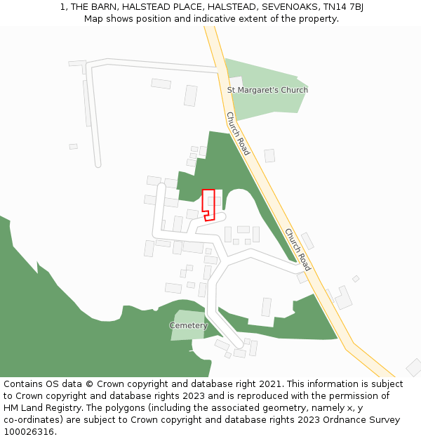1, THE BARN, HALSTEAD PLACE, HALSTEAD, SEVENOAKS, TN14 7BJ: Location map and indicative extent of plot
